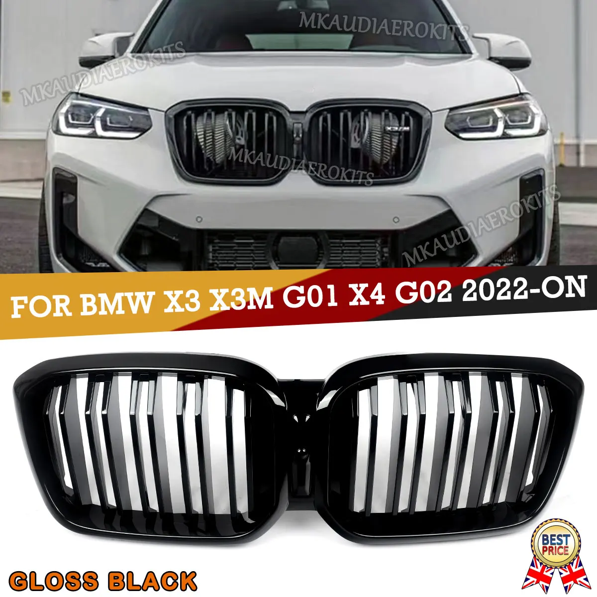 SAIQINGSP For 2022-ON BMW G01 X3 G02 X4 SUV Model Front Bumper Kidney Grille Gloss Black Car Accessories Tools