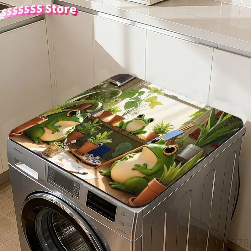 Whimsical Frog Art Studio Style Polyester Fiber Washing Machine Dryer Pad, Lightweight And Soft Decorative Mat with a Colorful A