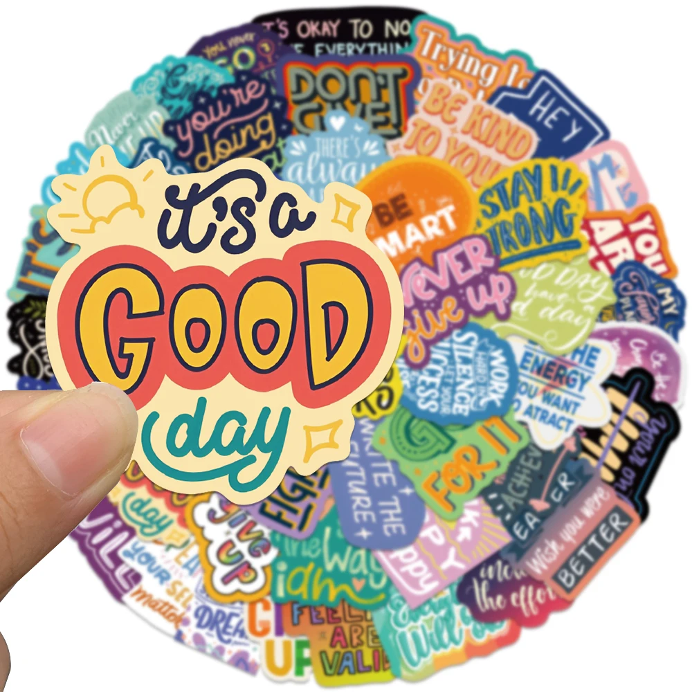 50pcs Funny Cartoon Colorful Motivational Phrases Stickers Inspirational Quotes Stickers For Laptop Luggage Guitar Vinyl Decals