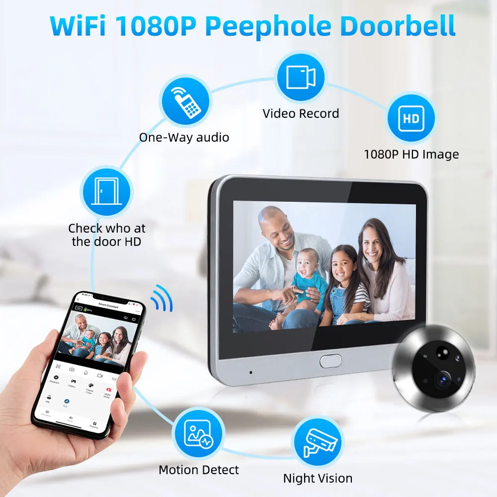 Tuya Peephole Camera Smart WiFi Video Wifi Silence 4.3inch 1080P Eye 5000mAh No Feel PIR Motion Alarm Alexa Door Phone Viewer