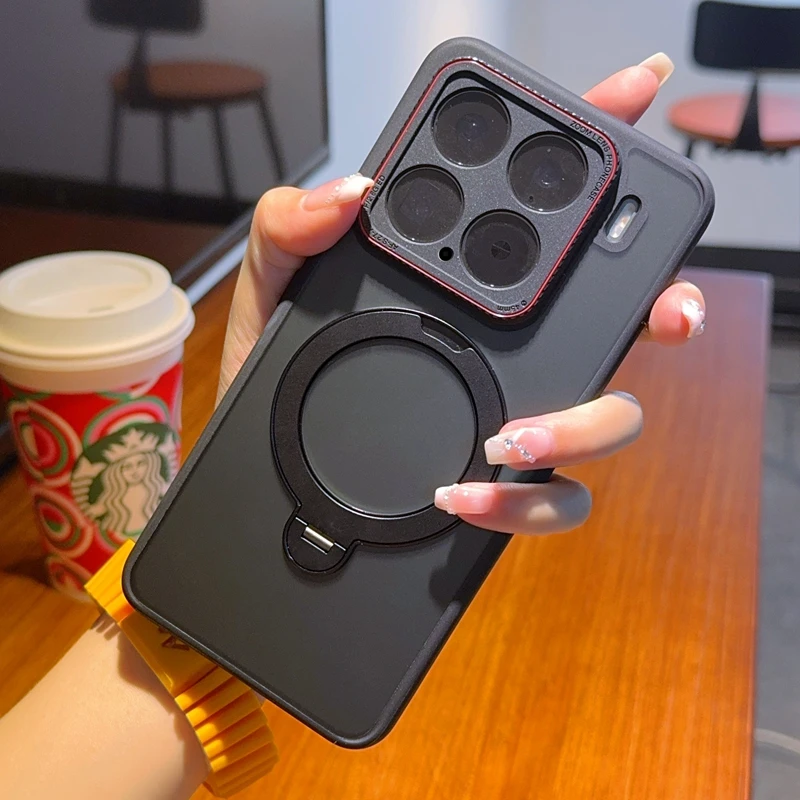 For Xiaomi 15 Case Magnetic 360° Rotation Holder Frosted Matte Translucent Shockproof Bumper Back Cover Funda For Xiaomi 15