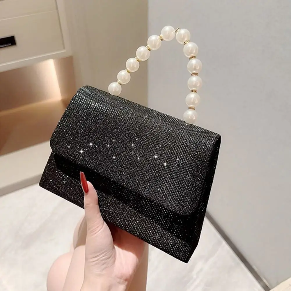 Pearl Chain Shoulder Bags Luxury Purse Gold Bright Silk Evening Bag Women Elegant Fashion Banquet Clutch Female Handbag