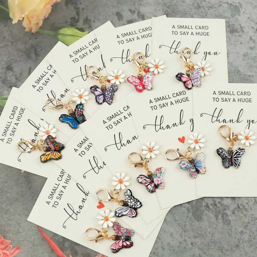 10 Pcs Charming Butterfly Flower Keychains, Perfect for Use as Party Favors, Bag Decorations, or Birthday Gifts.
