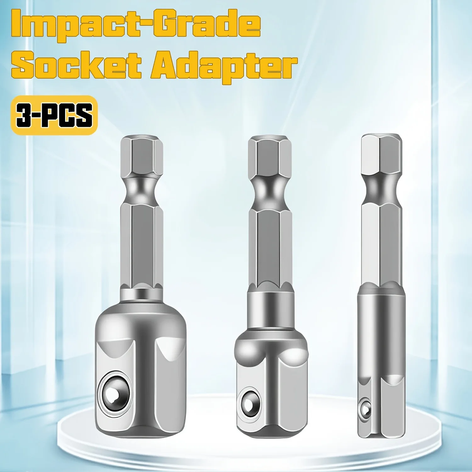 3pcs DRILL SLEEVE ADAPTER SET, STEEL MANUAL SLEEVE Set, Hexagon DRIVE Turn 1/4 inch, 3/8 inch, 1/2 inch Drive Impact Actuator