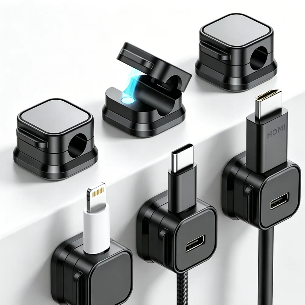 Magnetic Cable Clips Cord Holder Under Desk Cable Management Adhesive Wire Holder Keeper Organizer for Home Office Desk