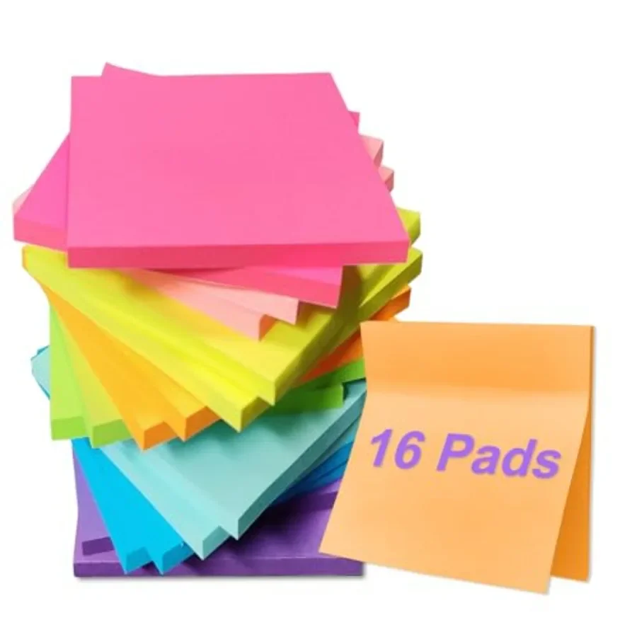16 blocs de notas adhesivas de 3x3 pulgadas, colores brillantes, almohadillas autoadhesivas para una fácil organización y uso de recordatorios en el hogar, la oficina y el cuaderno