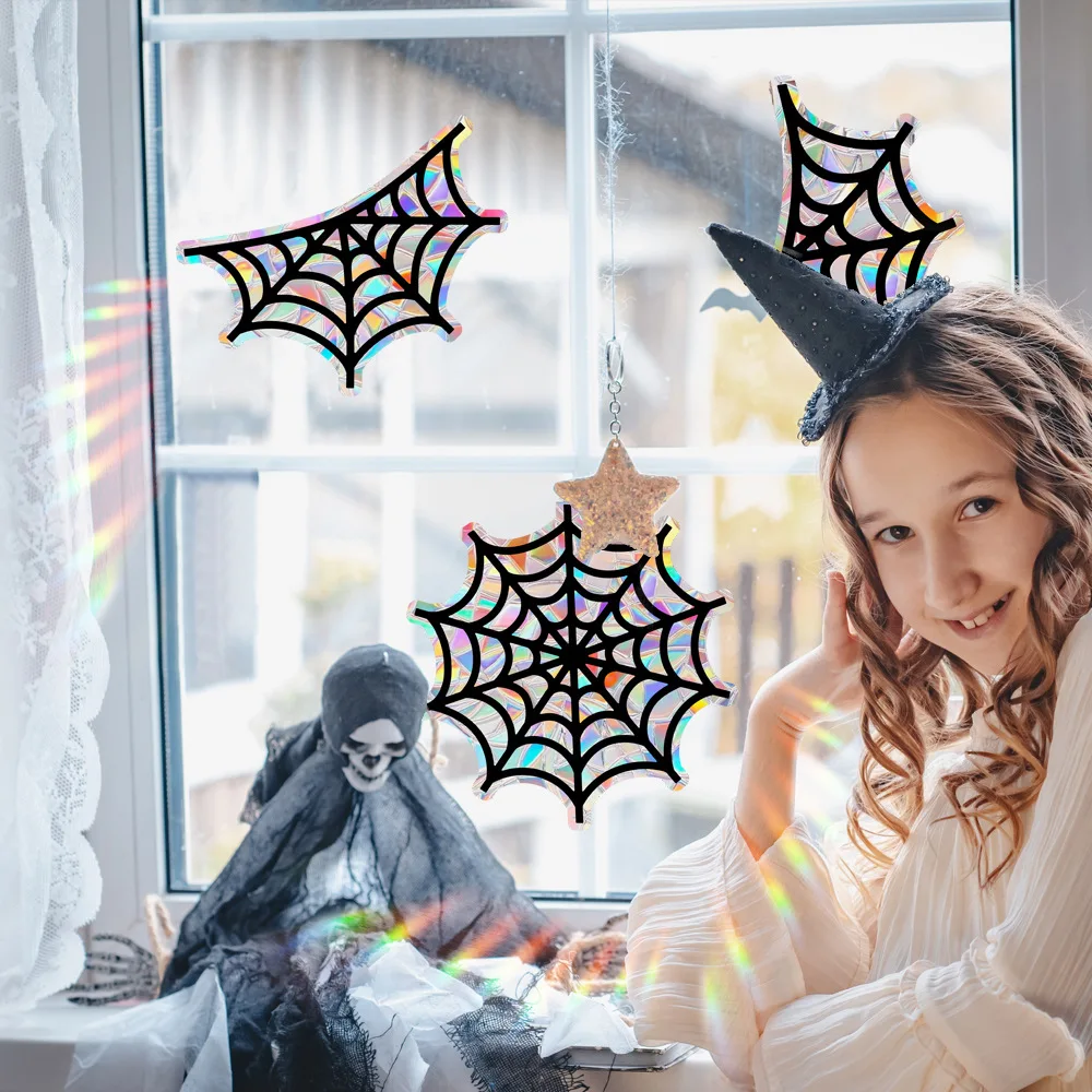 2pc Halloween Static Rainbow Glass Stickers Holiday Home Sun Catcher Window Decoration