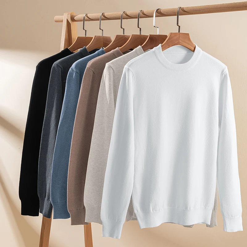 

Men's Thiened round Ne Knitted Sweater Pure Color Base Layer irt Warm Autumn Winter Casual Sle Breathable Long Sve