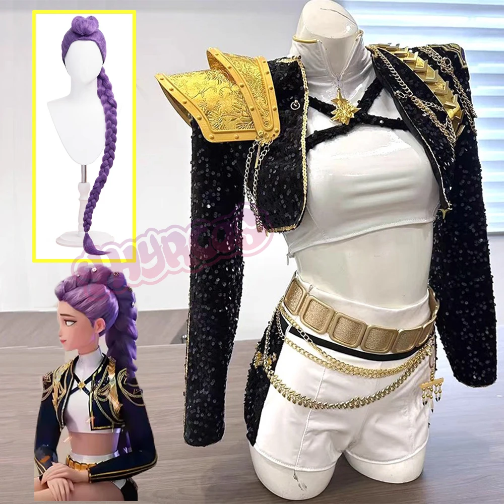 

KPop Demon Hunters Rumi Cosplay Costume Wig Black Gold Stage Costume Uniform Huntrix Performance Outfit Halloween Party Women