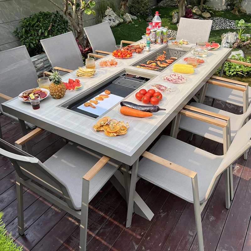 Barbecue Table Imitation Wood Grain Chinese Aluminum Alloy Outdoor Electric Baking Carbon Barbecue Table