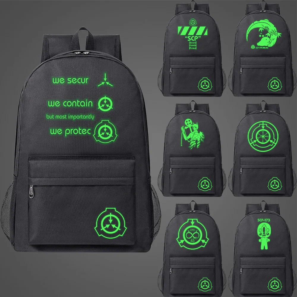 

high quality SCP Green Fluorescent Luminous Backpack NEW SCP Foundation Print Kids school bag Fashion Boy Girl BookBag satchel