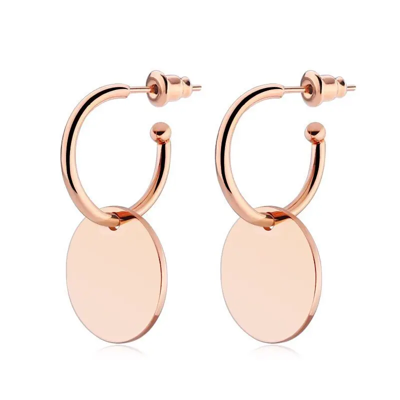 Wholesale Jewelry -- Stainless Titanium steel Round Disc Drop Earrings For Women Fashion Jewelry 3 Gold Color Choice