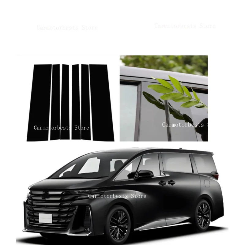 6PCS Glossy Black B C Pillar Posts Sticker Fit For Toyota Alphard Vellfire 40 2024-2026  Window Center Column Cover Trim