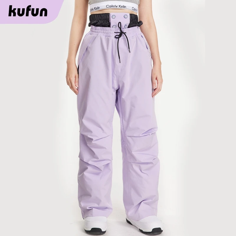 KUFUN ملابس التزلج مقاوم للماء يندبروف سميكة على الجليد ملابس الثلوج الشتاء سترة أعلى السراويل بنطلون فضفاض المرأة سيدة مراهقة #5