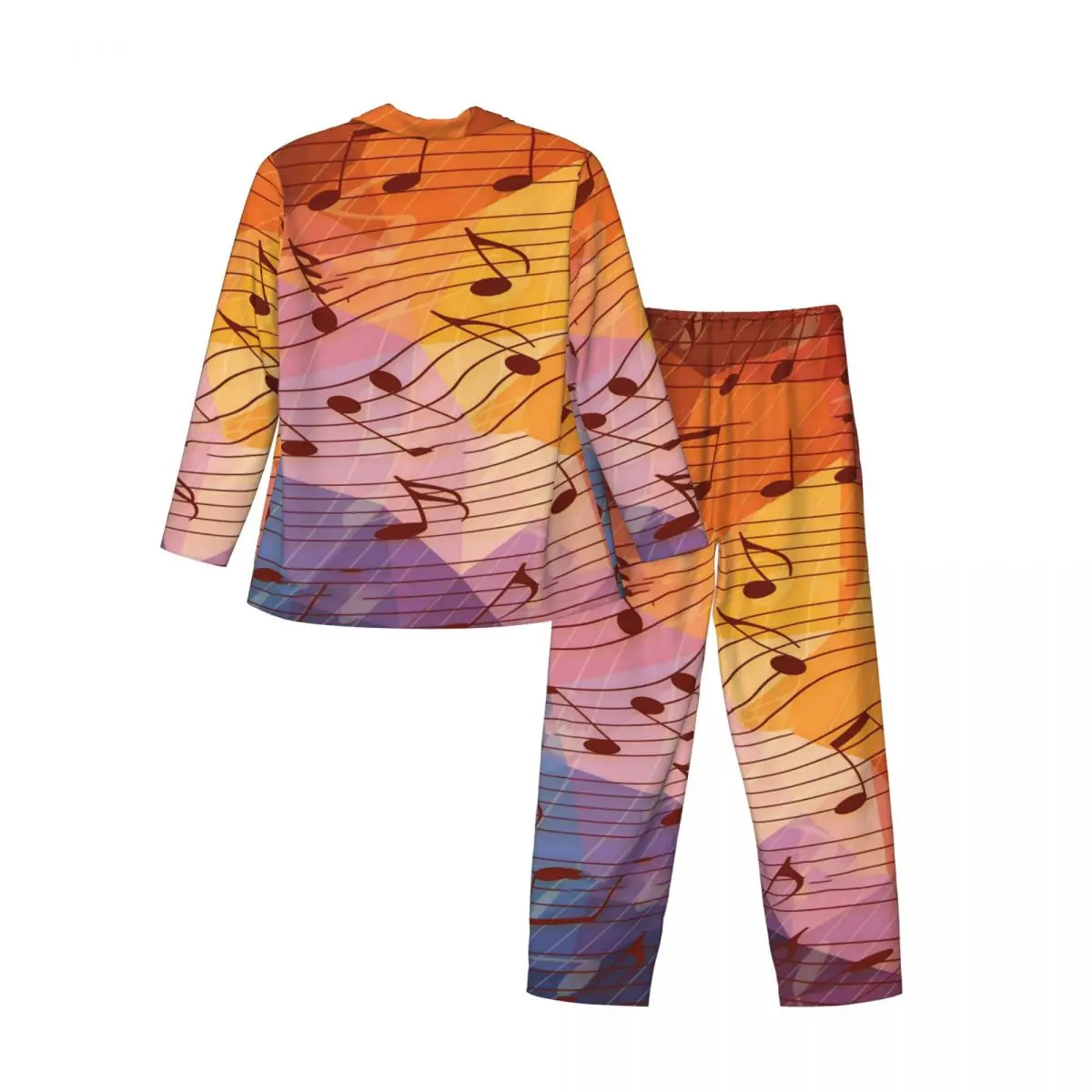 Muzieknoten Nachtkleding Herfst Blauw Oranje Esthetische Oversize Pyjama Set Heren Lange Mouwen Warm Vrijetijdspatroon Nachtkleding