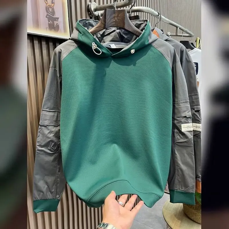 New In Hoodies & Sweatshirts Men Patchwork Sleeve Cotton Cargo Hoodie Man Hooded Tracksuit Y2K Techwear Pullover Sudadera Hombre