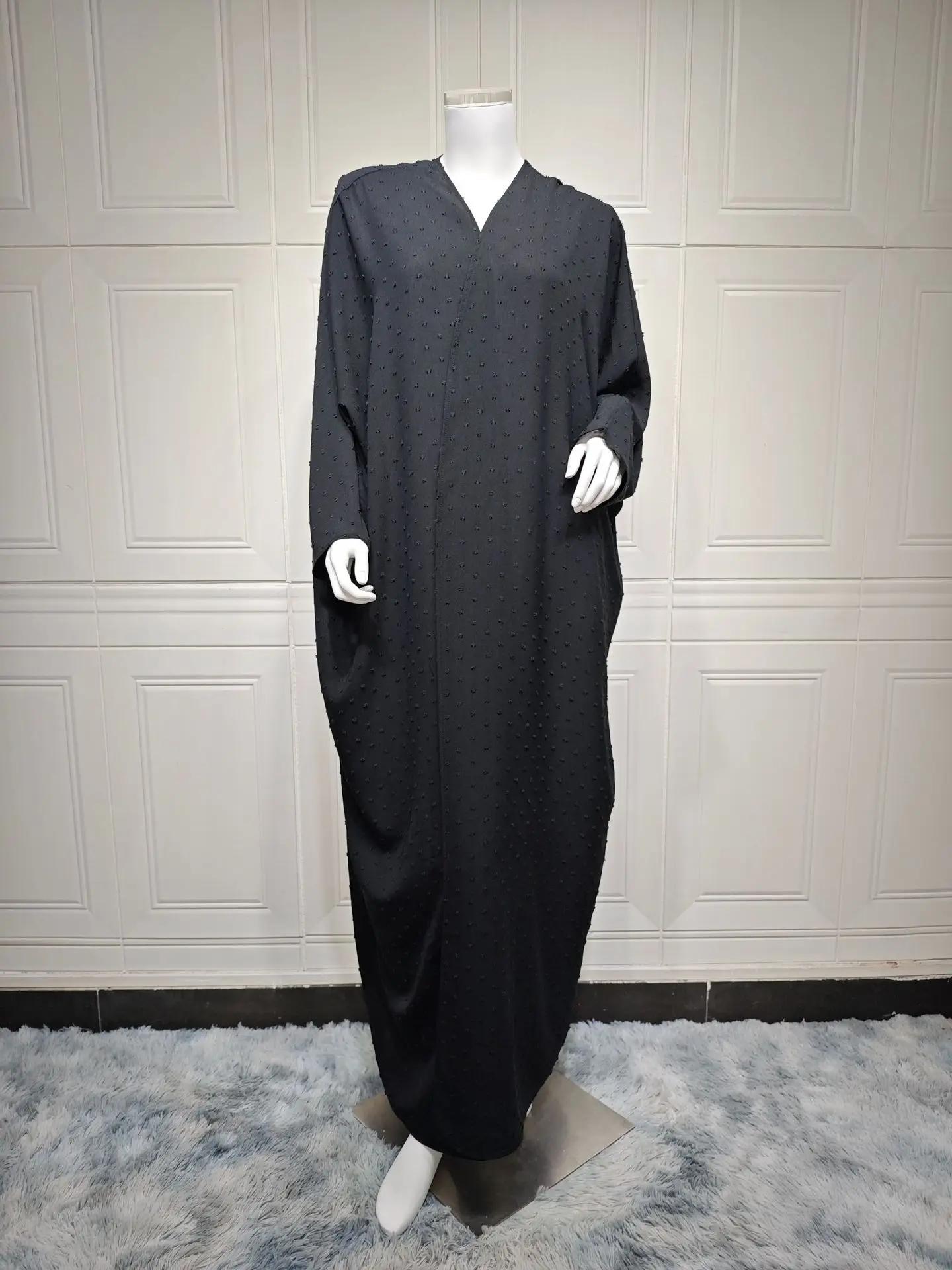 Uni Mode Fuzzy Trim Patchwork offen Abaya Dubai solide schicke Pailletten lange Ärmel muslimische elegante Frauen Abendkleid 2024