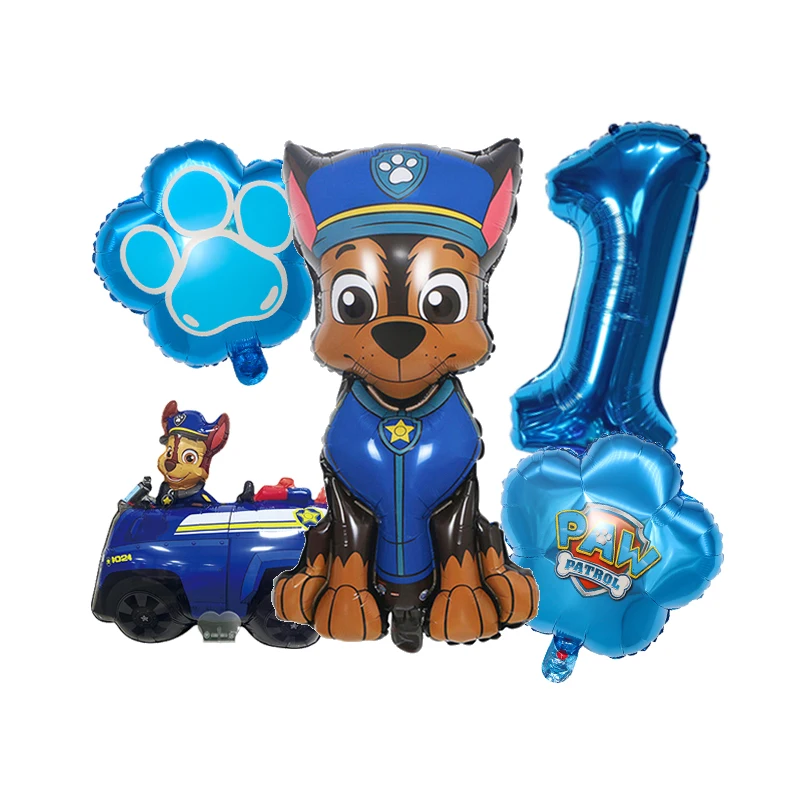 Juego de globos digitales con decoración de cumpleaños de la patrulla canina de dibujos animados, 5 uds., Chase Marshall Skye, bola de aluminio,