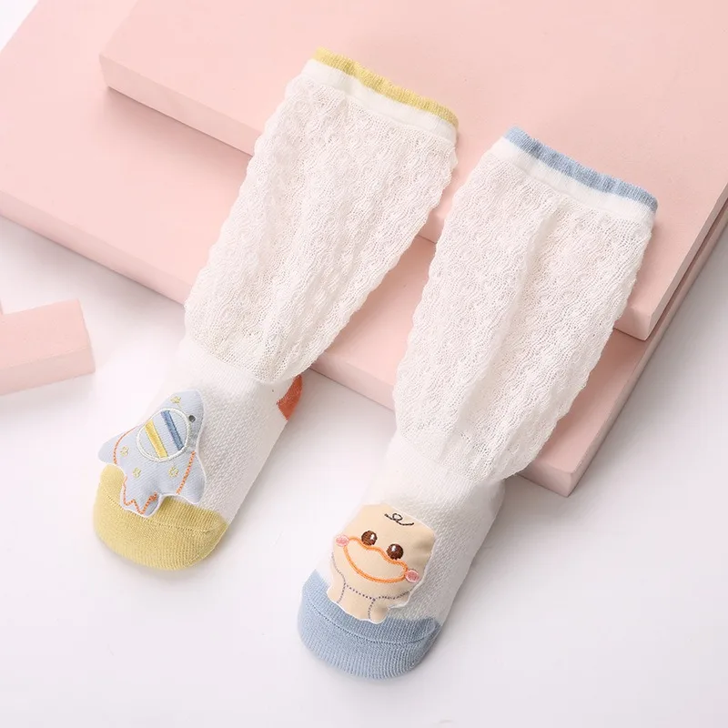 2pcs Summer Long Tube Baby Socks Anti Slip Mosquito Class A Boneless Mesh Newborn Infant Stockings Thin Pure Cotton Breathable