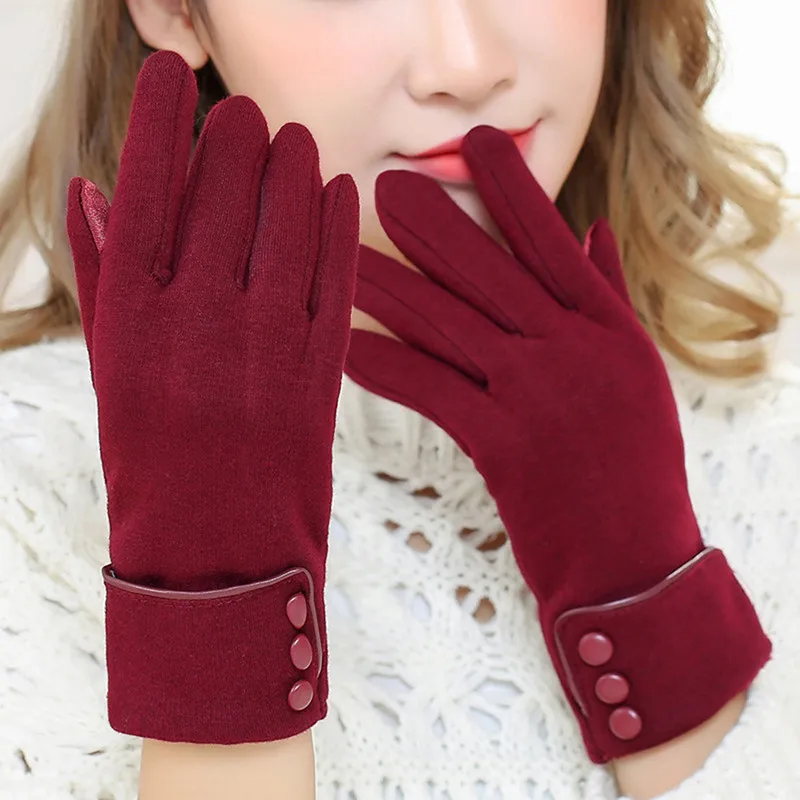 1 Paar Ski handschuhe weiblich Herbst Winter solide Voll finger warm verdicken Touchscreen Handschuhe Mode elegante Damen handschuhe