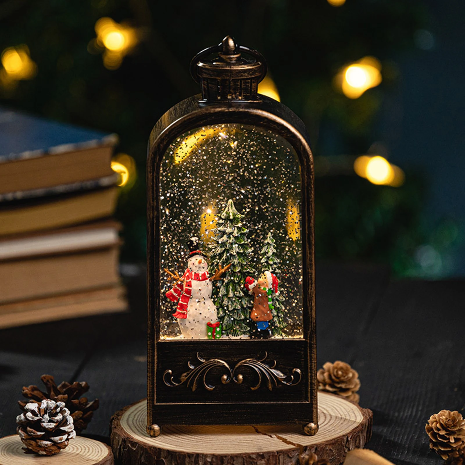 Christmas Decorations Wind Lantern Retro Night Light Old Man Snowman Music Box Crystal Ball Music Box Children\'S Gift Ornaments