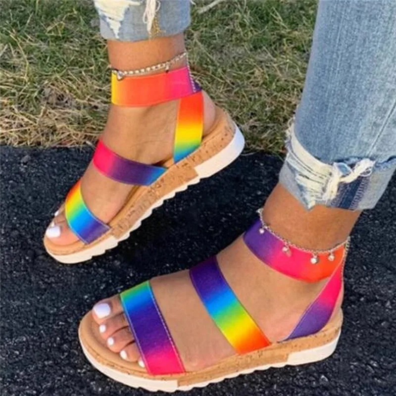 New Wedges Sandals Women Platform Slip on Candy Color Ladies Hemp Shoes Ladies Summer Casual Strap Cross Cool Girls High Heels