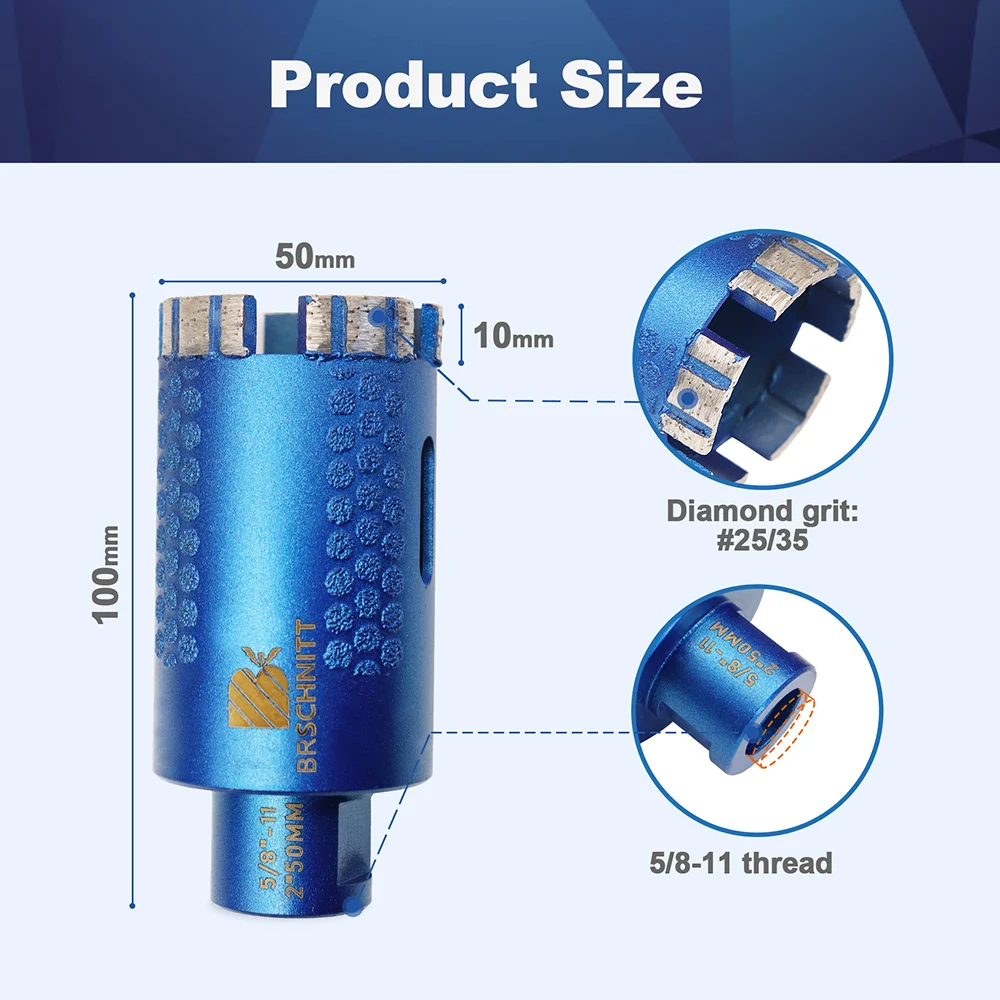 Imagem -03 - Brschnitt-diamond Drilling Bit Thread Tiles Cutter Serra Buraco para Azulejo Porcelana Granito Pedra de Mármore 50 mm 1pc Pcs