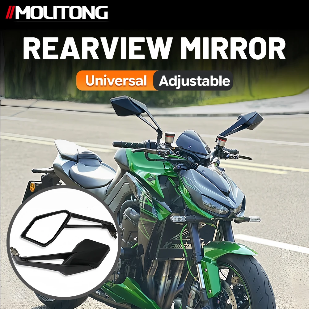 Motorradspiegel-Paar, eckig, polygonal, schwarzes Gehäuse, Metallarm, verstellbarer Winkel, Seitenspiegel für Motorradzubehör
