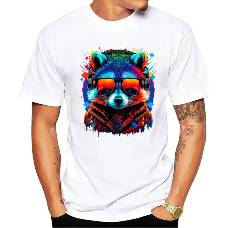 Men's Colorful Short Sleeve T-Shirt, DJ Monkey Design, Cool Printed Tops, Hipster Tee, New, 2022