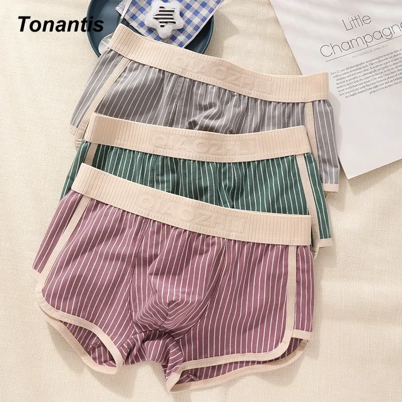 3Pcs/Pack Simple Stripes Cotton Men\'s Boxer Underwear Trendy Mid-Waist Breathable Boxers Fashion Plus Size XXXL Man Underpants