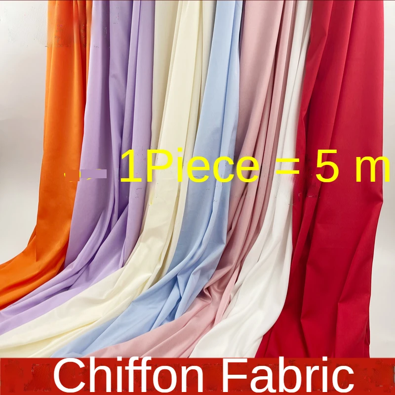 Opaque Chiffon Fabric By 5 Meters Yards for Sewing Clothing Dresses Lining Cloth Plain Black White Drape Double Crepe Summer Red