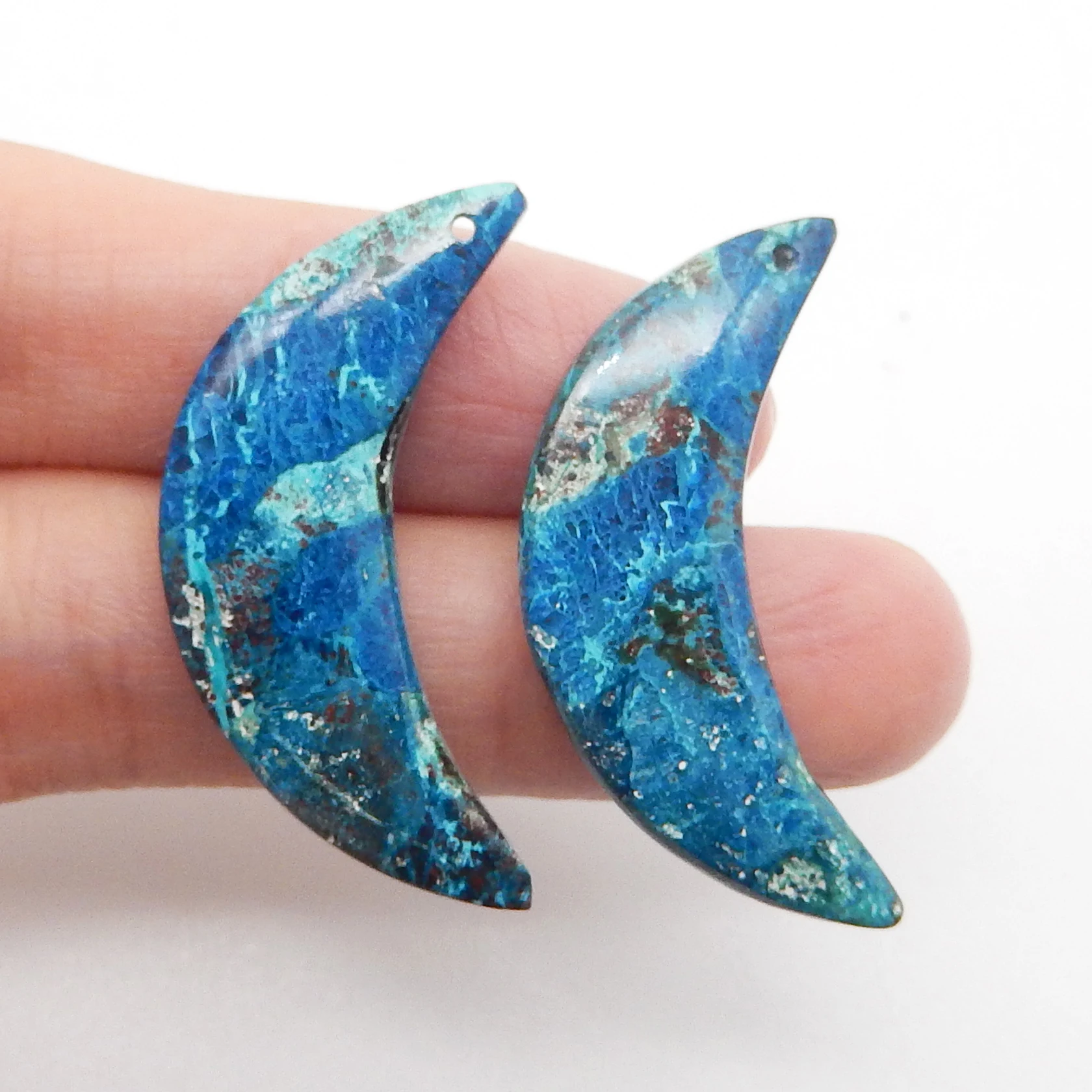 Natural Chrysocolla  Moon shape Earrings Handmade Jewelry for Women, Gemstone Earrings Beads for Jewelry Making
