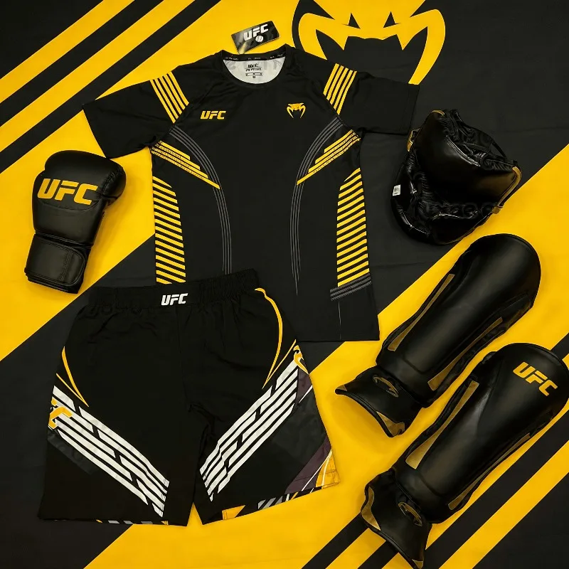 

25-26 Charles Oliveira UFC Yellow Edition Boxing Fighting Tee Shorts Men Breathable Jersey Wrestling Running Sweat Absorbing Set
