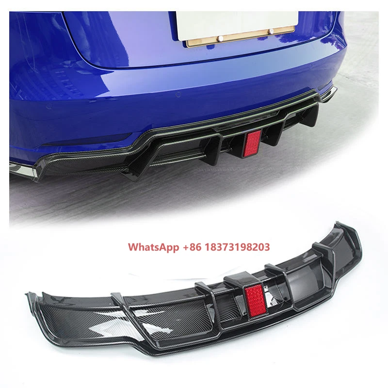 

High Quality New Carbon Fiber Style Car Bumper Rear Diffuser Lip Specifically Designed With LED Light for Tesla Model 3