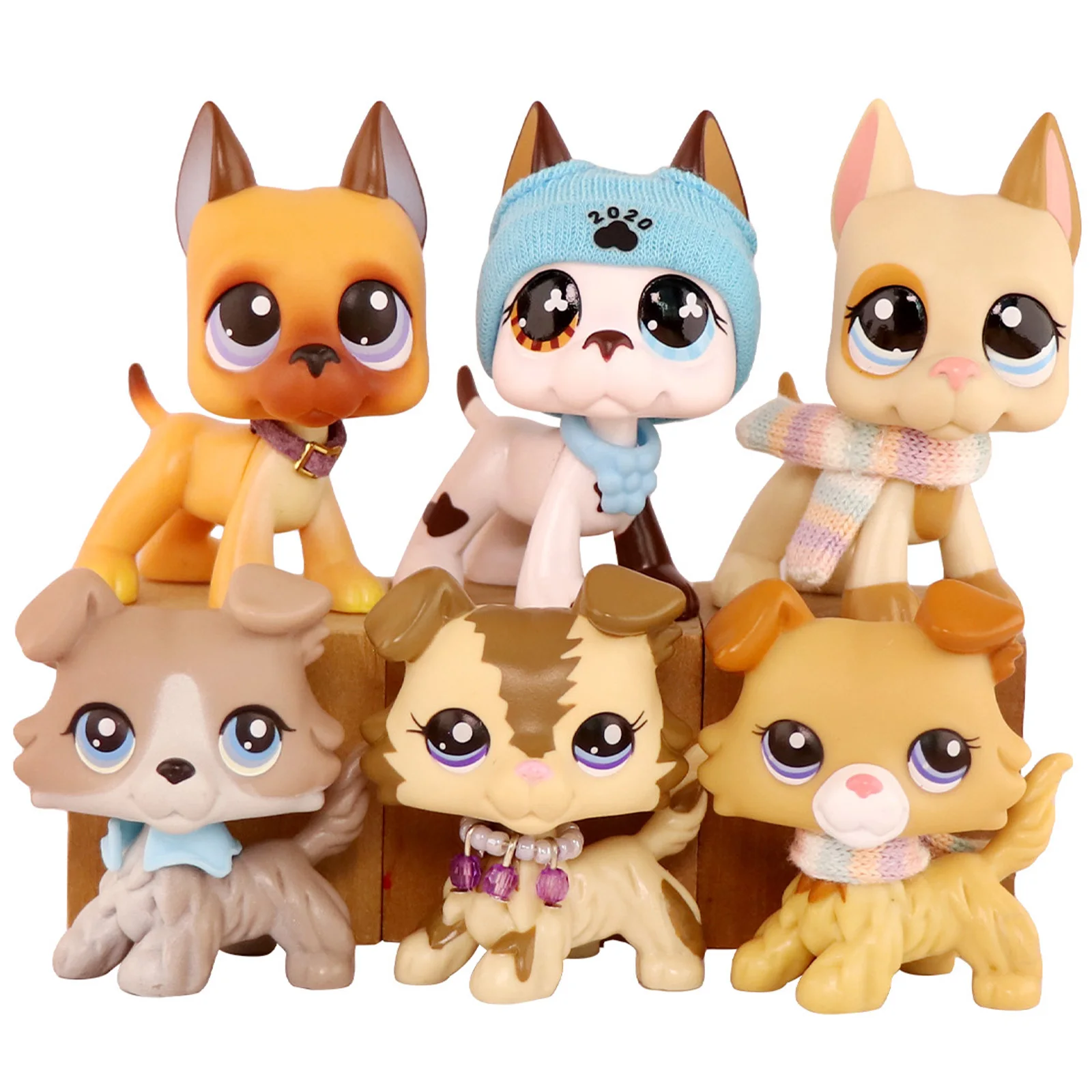 

6 pcs Minilpsshop Pet Shop Bobble Head Toys Great Dane #577 #244 #1647 and Collie #2452 #67 #2210 Children's Toys Gifts for lps