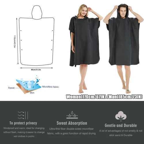 Imagen 2 del producto Toalla de playa Poncho de Surf Poncho toalla de secado rápido Sudadera con capucha de alta calidad fuerte absorción de agua reemplazo de bata de playa de microfibra