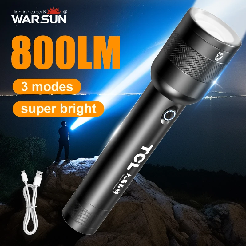 WARSUN X688 Zoom Outdoor Flashlight - 800Lm, IP45 Waterproof, Rechargeable, Telescopic Zoom