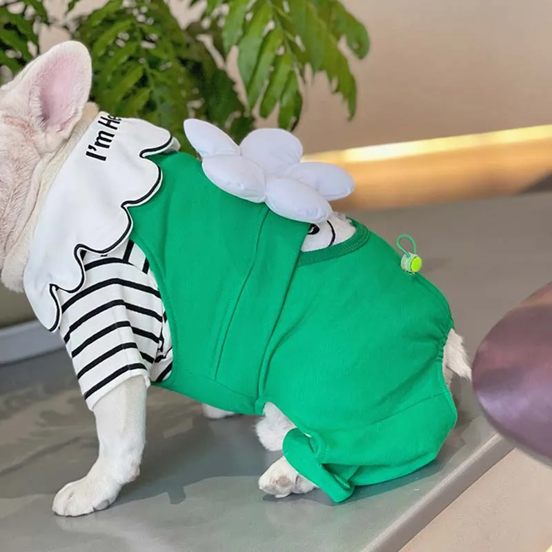 Autumn Winter Pet Clothes Designer Thickened Dog Overalls French Bulldog Chihuahua Puppy Carrier Pants Green Small Dog Jumpsuit