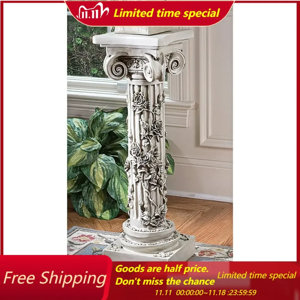 Rose Garland Indoor/Outdoor Pedestal Plant Stand, 11 Inches Wide, 34 Inches Tall, Antique Stone Finish