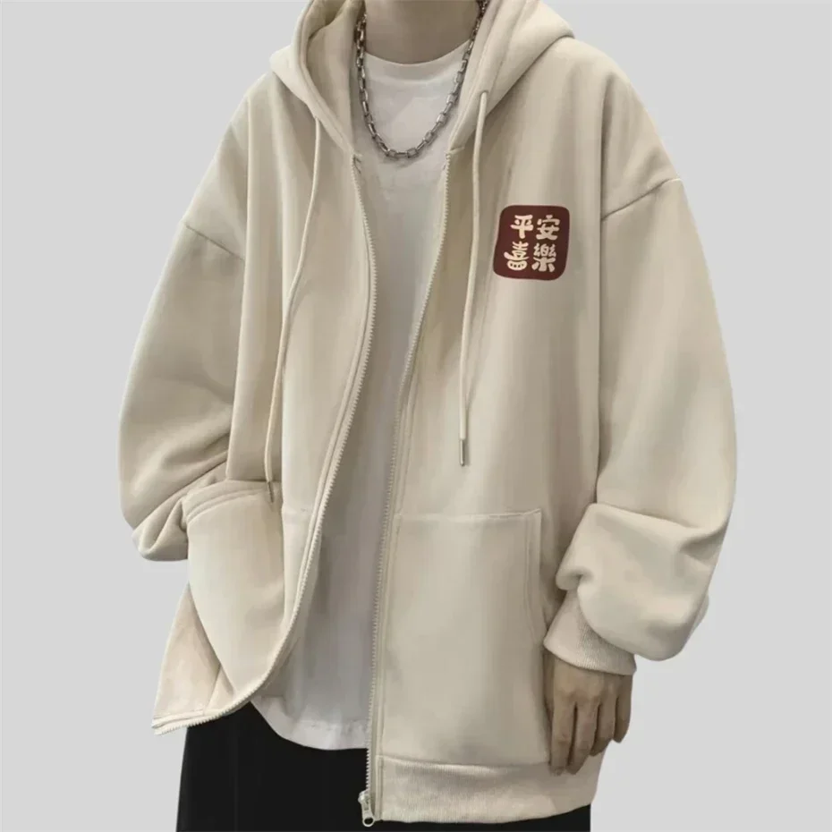 Chinese Zipper Hoodies Men Thick Fleece Warm Hoodie Mens Casual Vintage Hooded Sweatshirts Pocket Autumn Couple