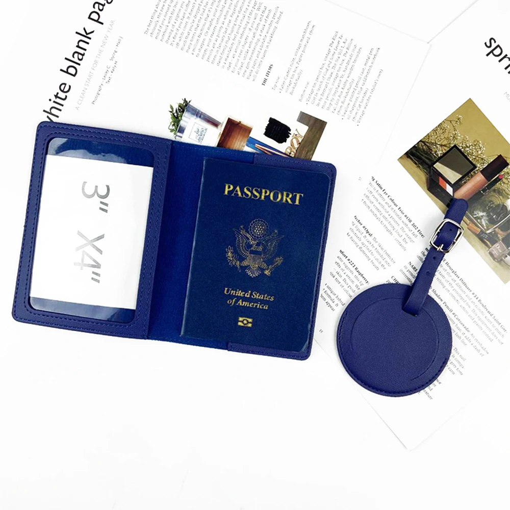 Custom Name Gift Travel Passport Holder Luggage Tag Set Free Personalize Initials Round Suitcase Label Ticekt Passport Cover