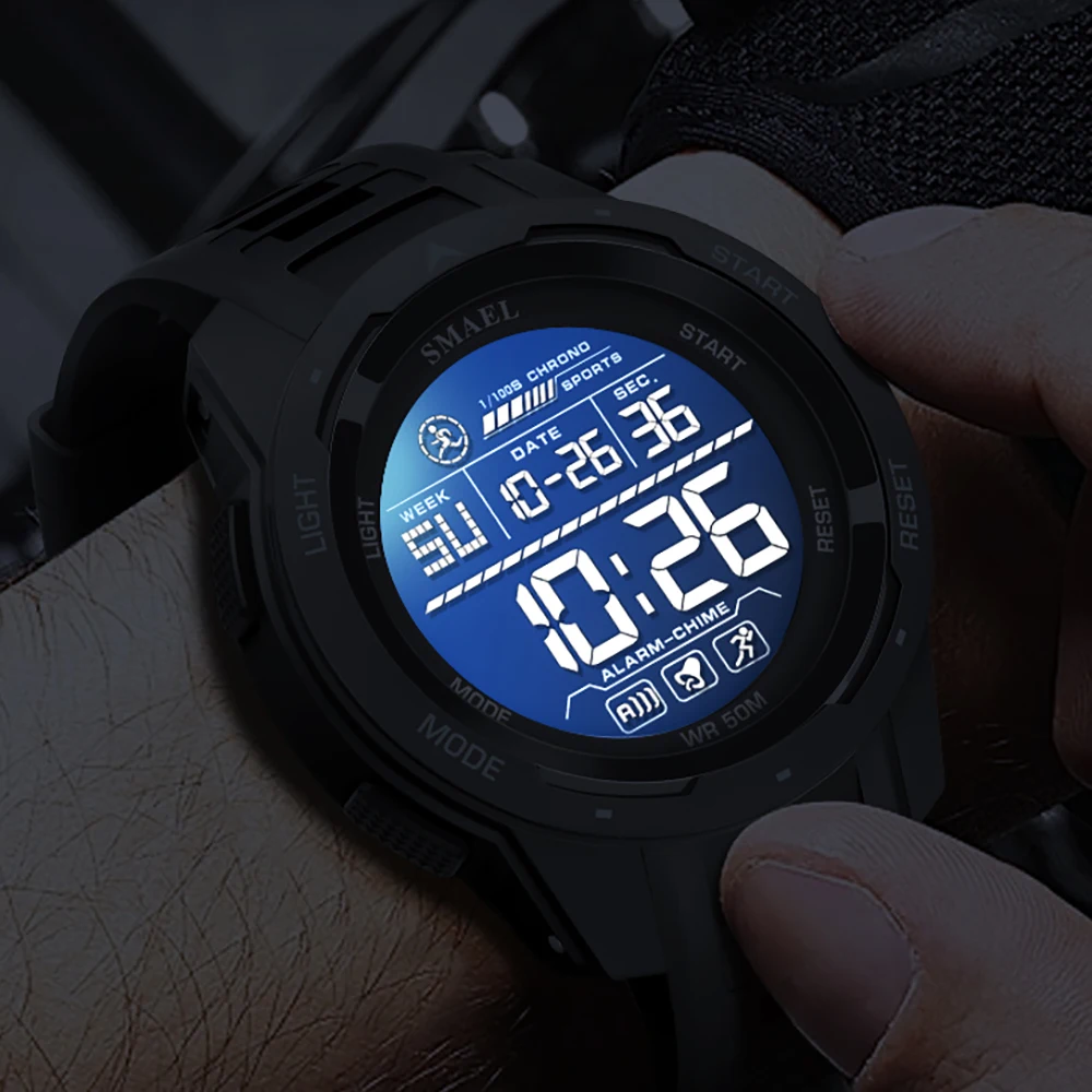 SMAEL Digital Watches Sports LED Wristwatches Men\'s 50m Waterproof Sport Watch Digital Light Stopwatch 8105 Military Watch Men