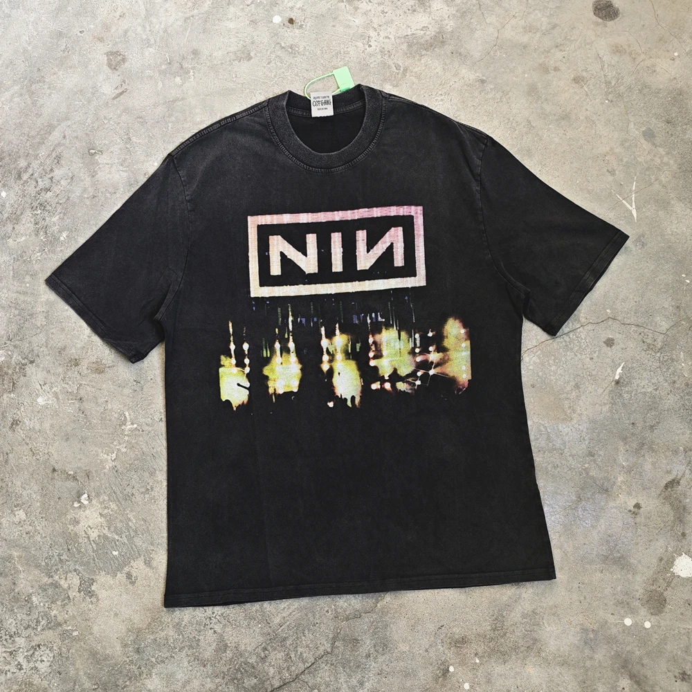 Yao888 Nine Inch Nails Band Vintage Punk Rock Streetwear Tee Tops Men Clothing Graphics Oversize Casual T Shirt For Men