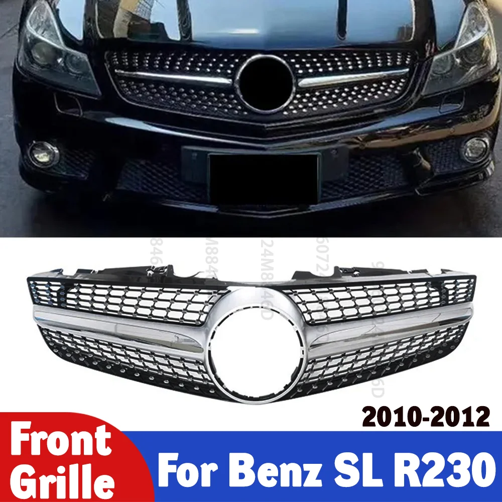 

For Mercedes Benz R230 SL65 AMG Style Front Bumper Grille ABS 1-Fin Diamond Mesh Fit SL Class 2010 - 2012