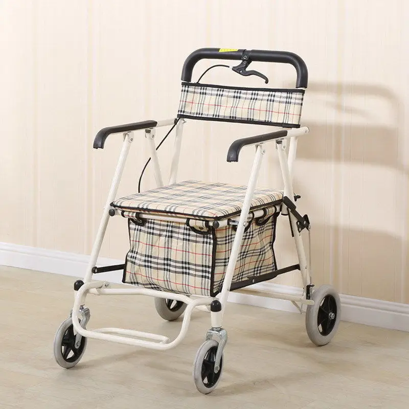 

Older shopping cart push four-wheeled walkers, which are light and with brakes. Older people can fold the framed