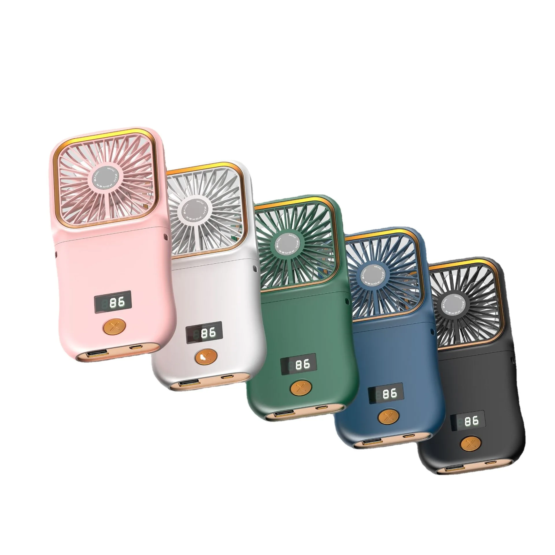 Handheld Small Fan Digital Display Folding Outdoor Portable Usb Power Bank Mobile Phone Holder Mini Fan