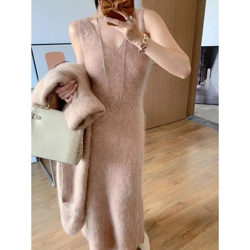 Women Knitted Dress and Fashion Knitwear Cardigans Two Piece Suits Ladies Slim Elastic Oversized Basic Bodycon   G293