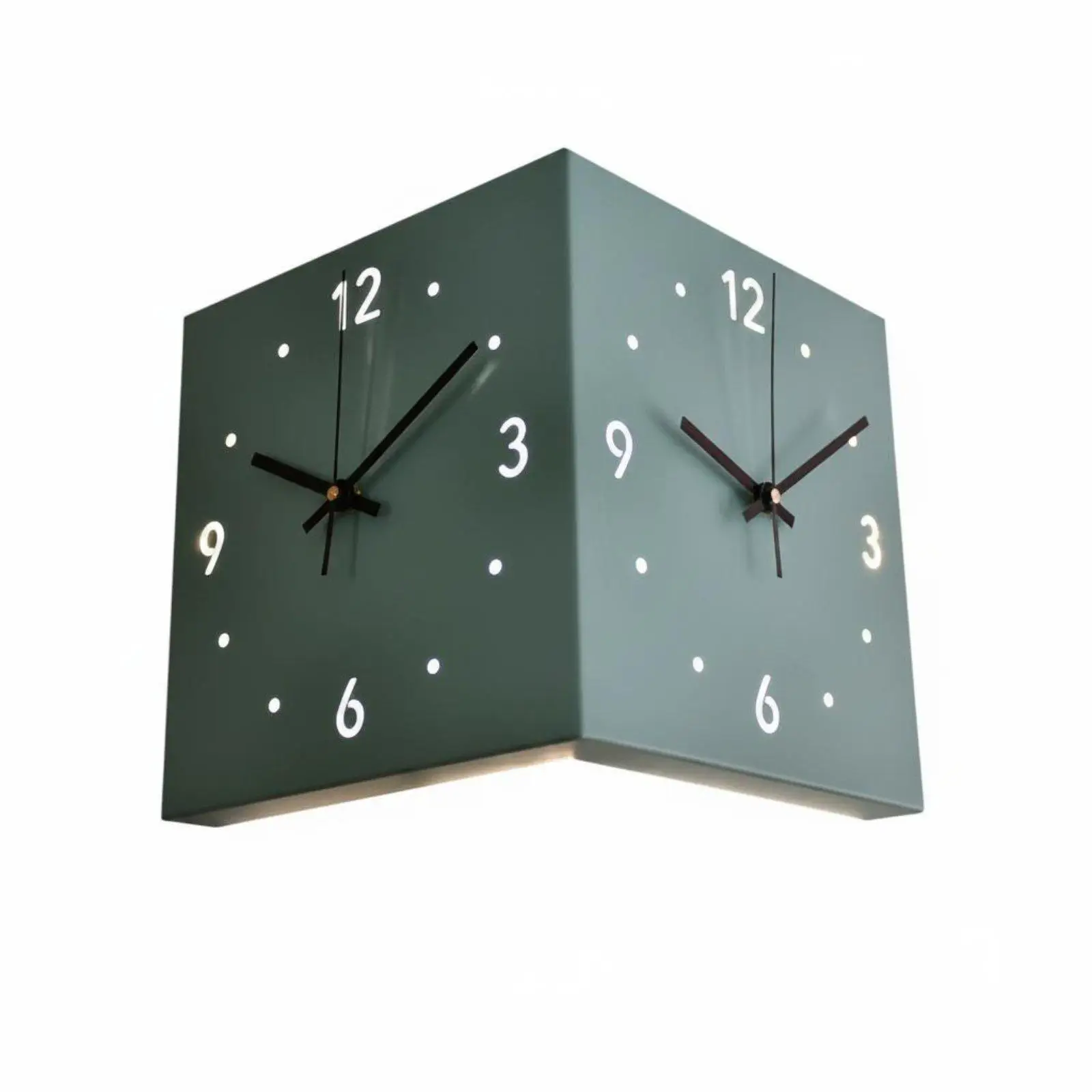 Large Decorative Corner Wall Clock Metal Double Side Easy Mount Noiseless for Stylish Home Living Room