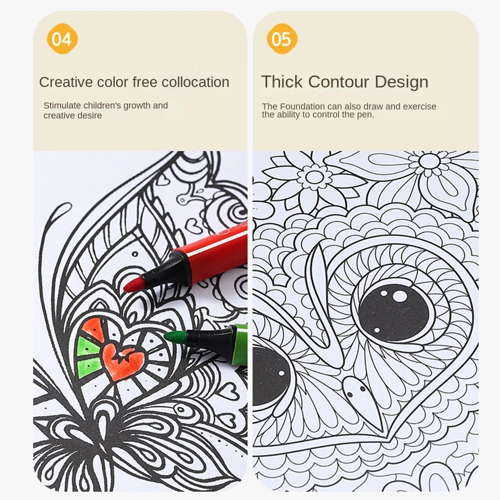 Libro da colorare per bambini con mandala/uccelli/farfalla/animali Libro di pittura ad acquerello a spirale su un solo lato Illustrazione raffinata