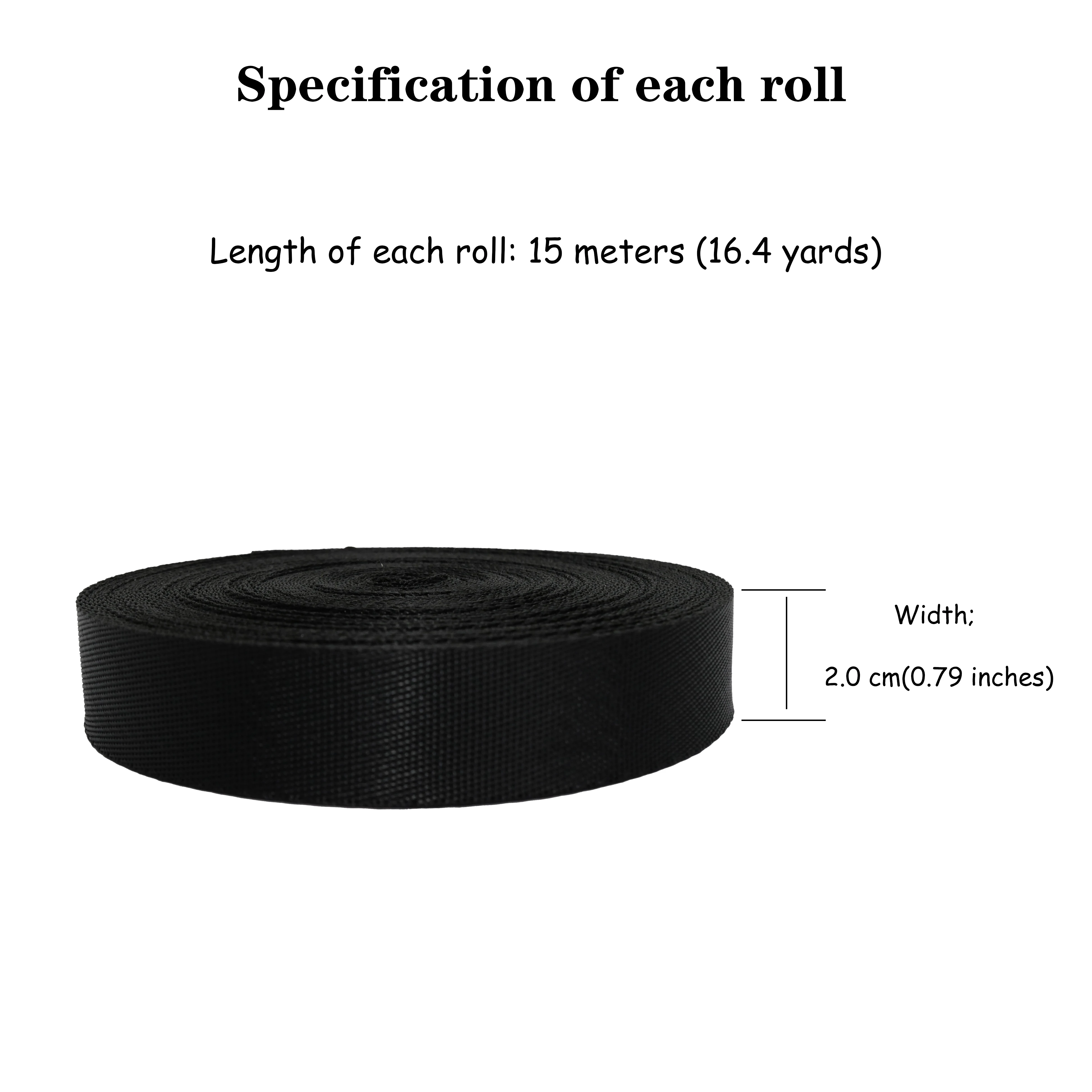 Black Polyester Weaving Tape Roll 2cm Wide 15m Long Durable Fabric Strips for Crafting And DIY Projects
